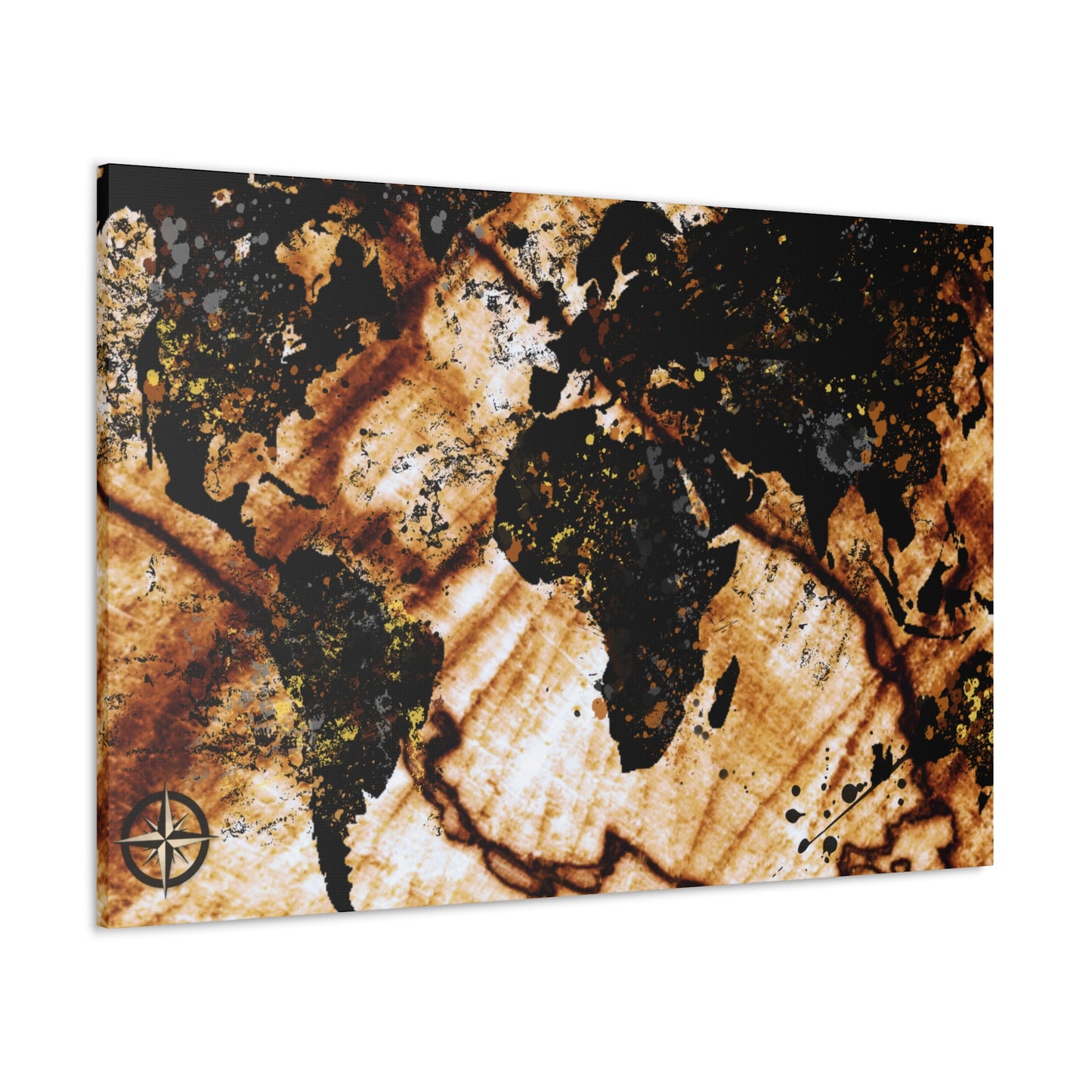 Woodgrain Drip World Map - Canvas