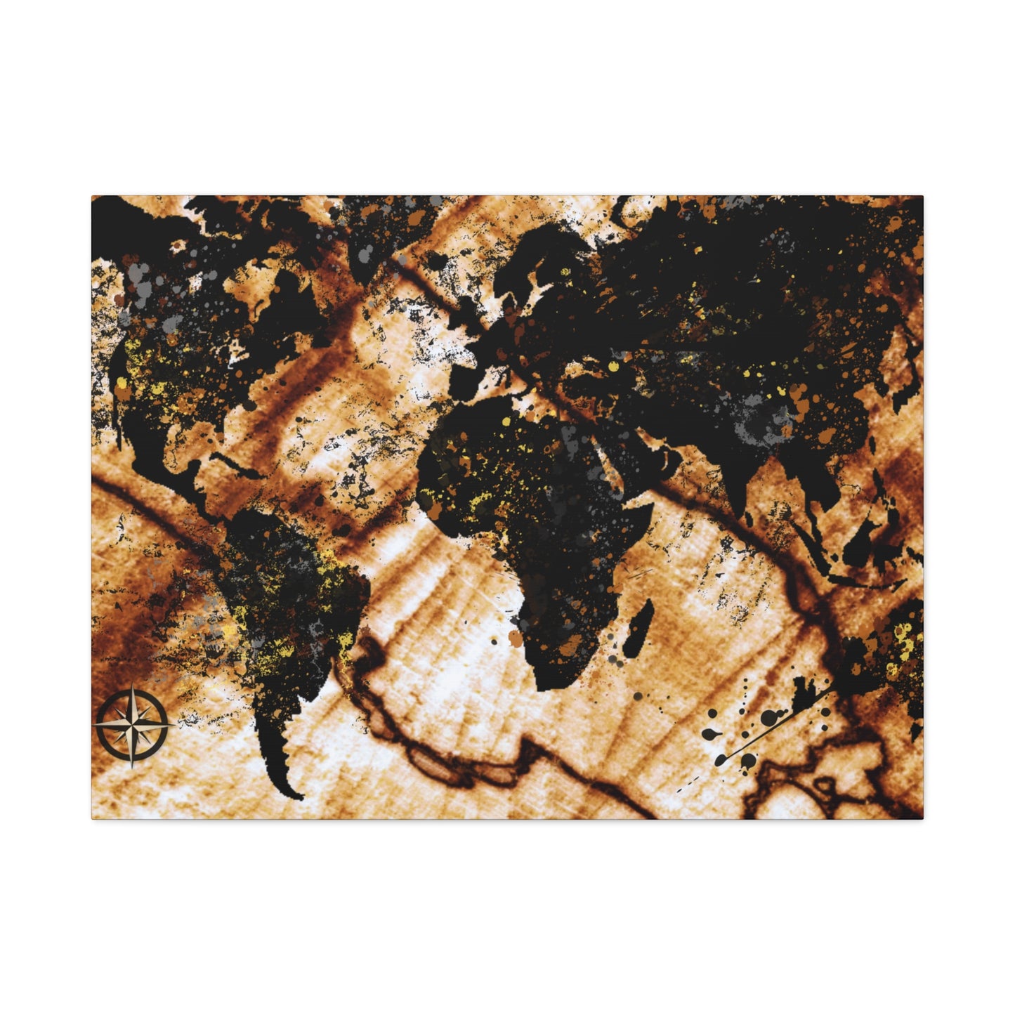 Woodgrain Drip World Map - Canvas