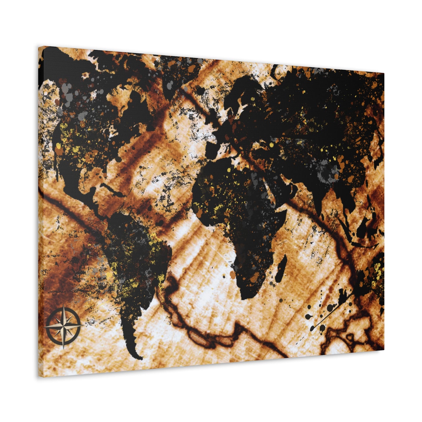 Woodgrain Drip World Map - Canvas