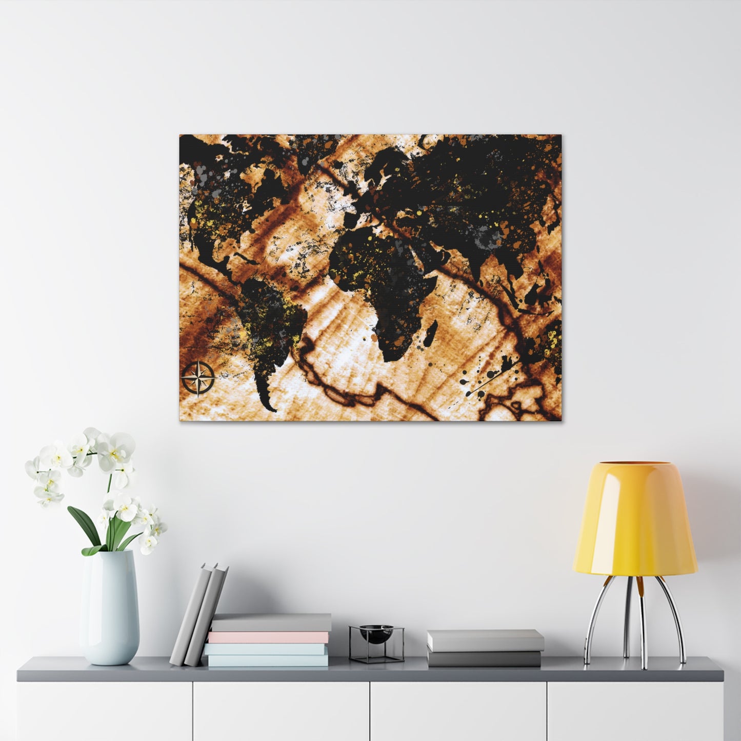 Woodgrain Drip World Map - Canvas