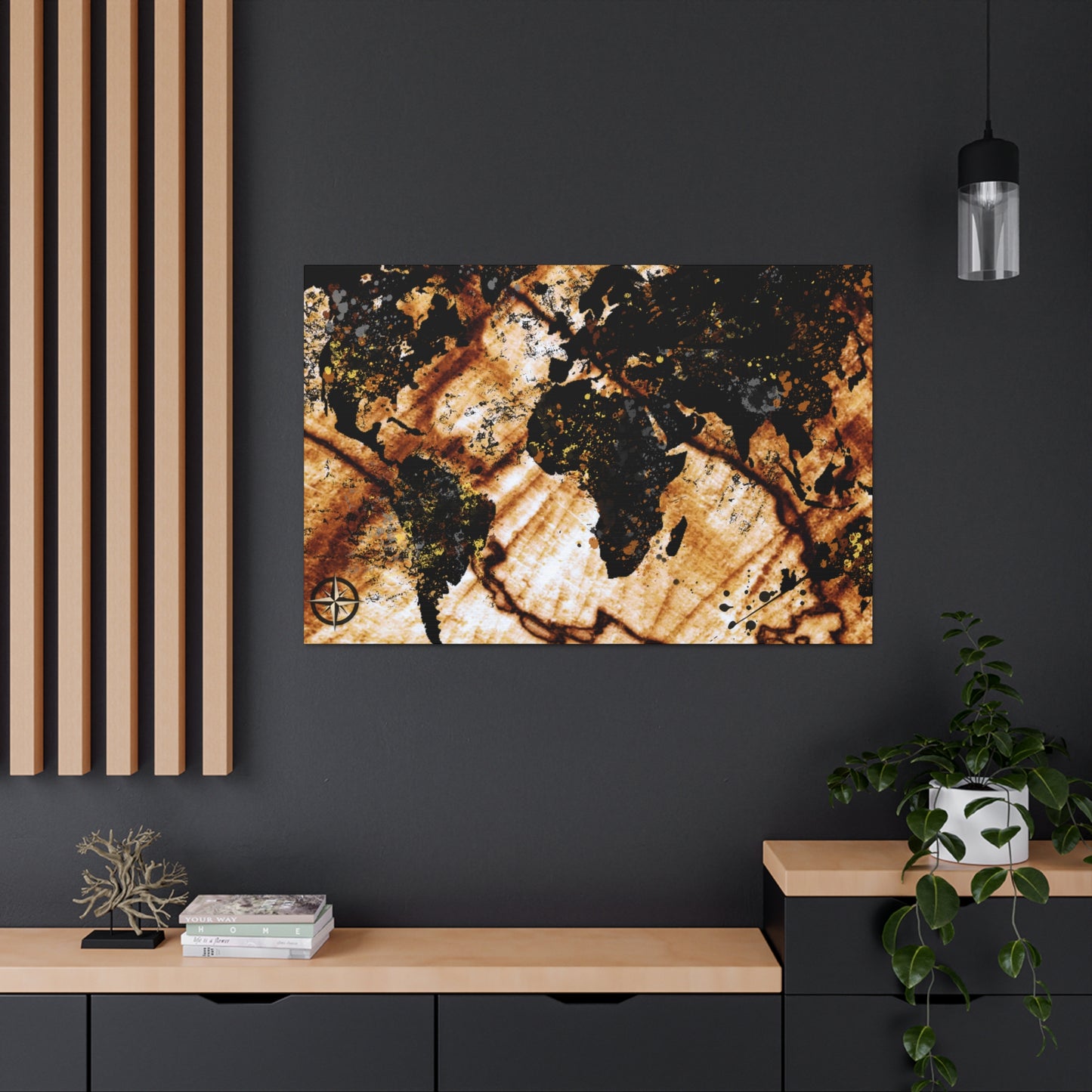 Woodgrain Drip World Map - Canvas