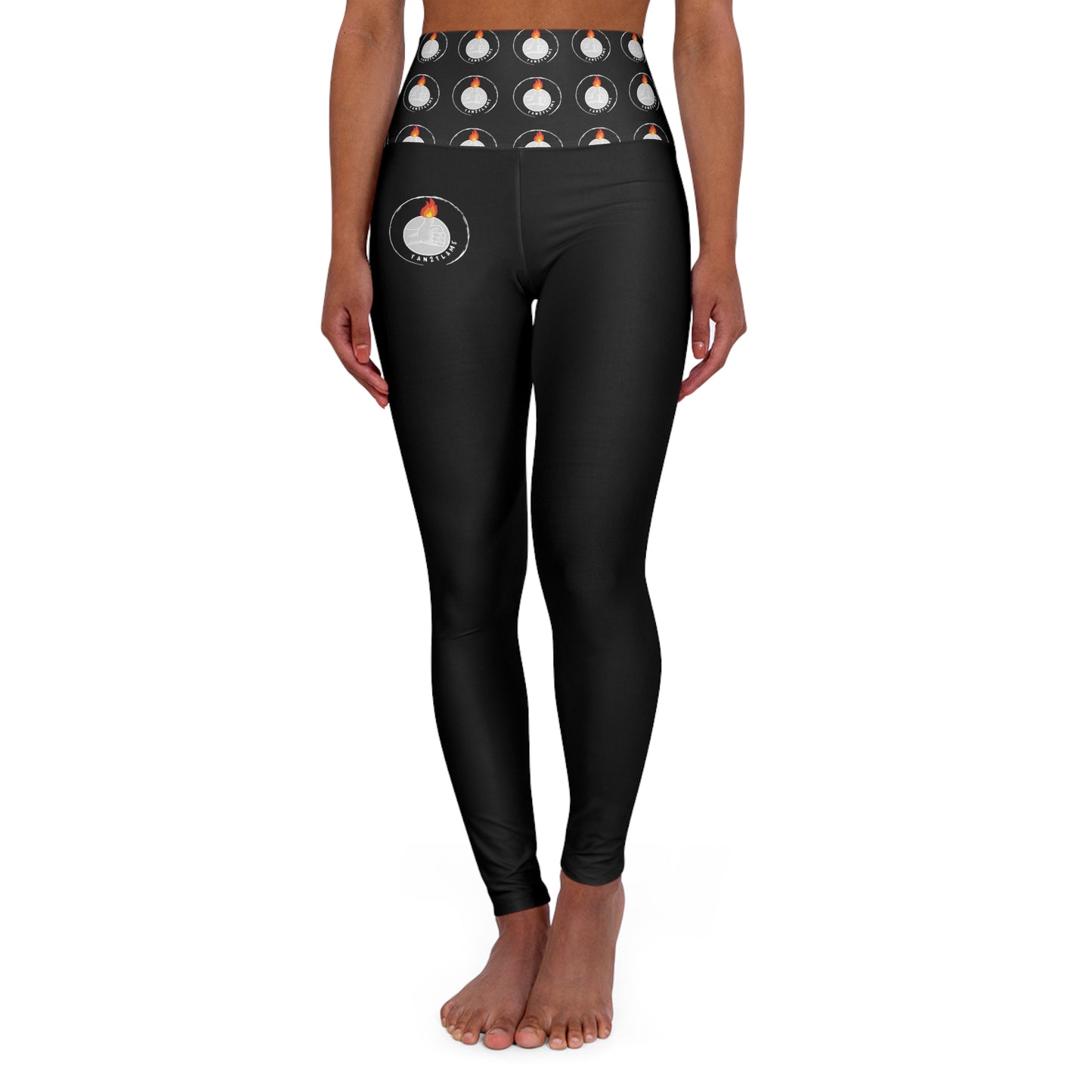 Fan2Flame Blk - High Waisted Yoga Leggings (AOP)