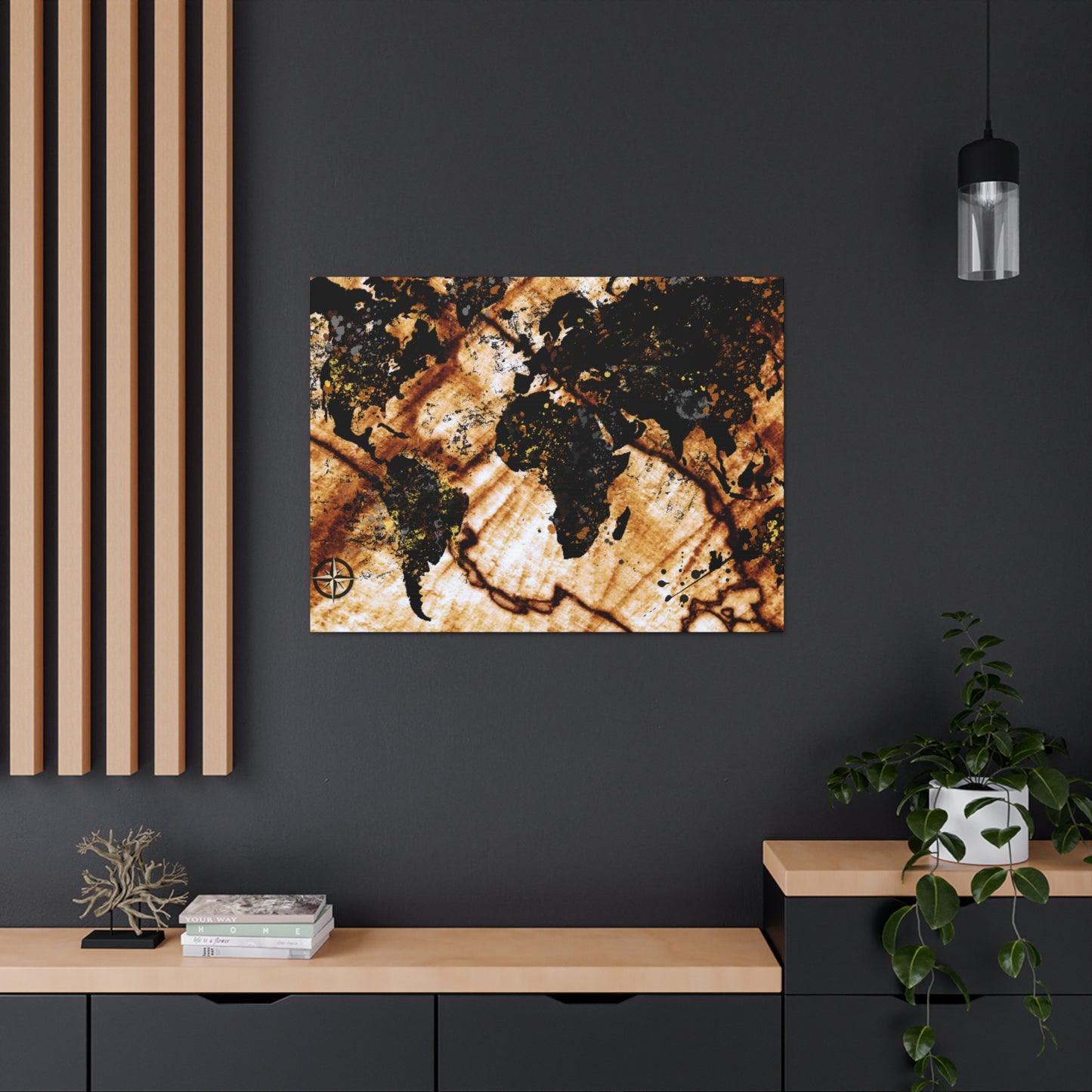 Woodgrain Drip World Map - Canvas